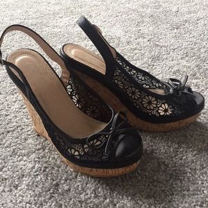 Lace wedge sandals